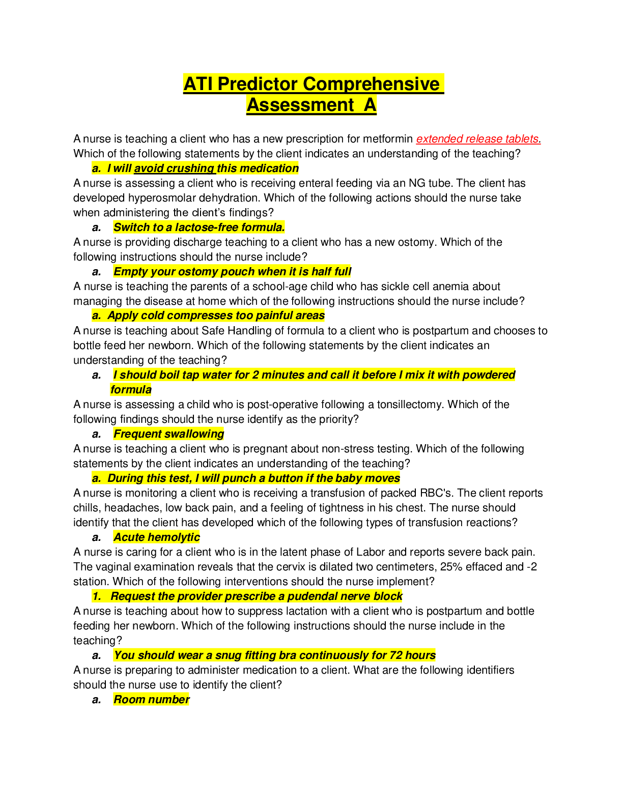 Preview image for ATI Predictor Comprehensive Assessment  A